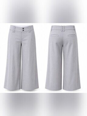 Fillmore California Wide Leg Pinstripe Trousers White Blue Cotton Stretch Size 2